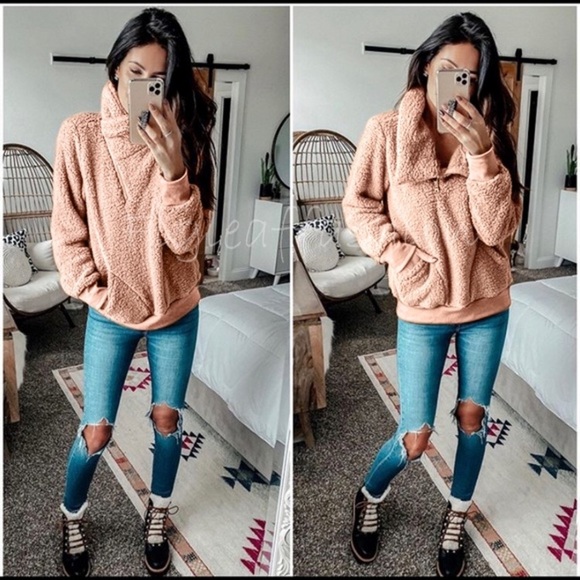 Pink Sherpa Mock Neck Pullover Jacket - Picture 3 of 5